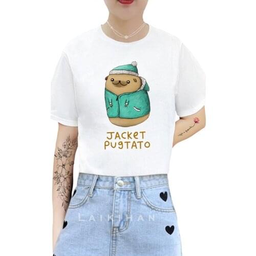 Jacket Pugtato T Shirt Women Harajuku Vogue Tshirt Short Sleeve Streetwear Ladies Graphic Summer Female T-shirt