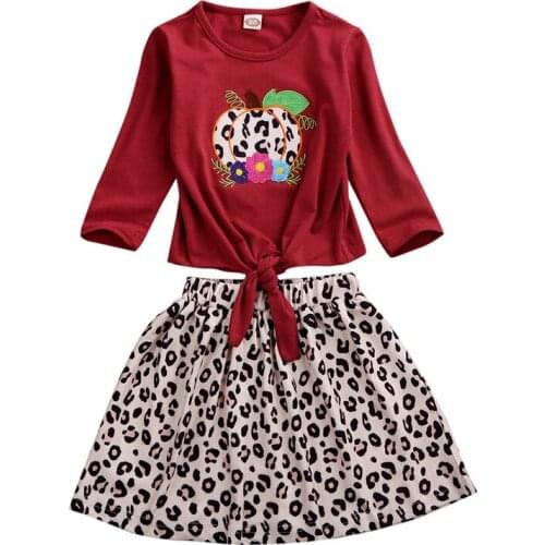 1-4 Years Toddler Baby Girl Clothes Sets Embroidery Red Long Sleeve T-Shirt Tops Leopard Skirts Girls Outfits Kids Clothing 2019