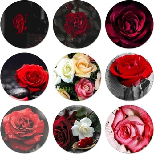 58mm Beautiful Garden Red Roses Flowers Icons Pins Badge Decoration Brooches Metal Badges For Backpack Decoration