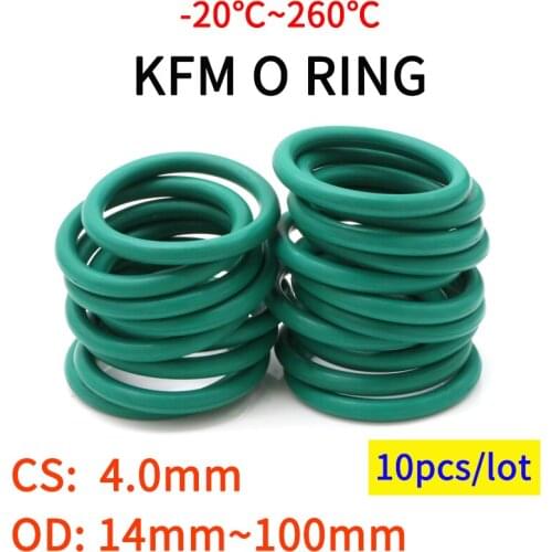 10pcs CS4.0mm OD 14~100mm Green FKM Fluorine Rubber O Ring Sealing Gasket Insulation Oil High Temperature Resistance Green