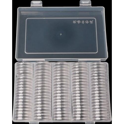 100 Coin Holder Capsules 27mm Round Box Plastic collectibles Coins Storage Organizer C42