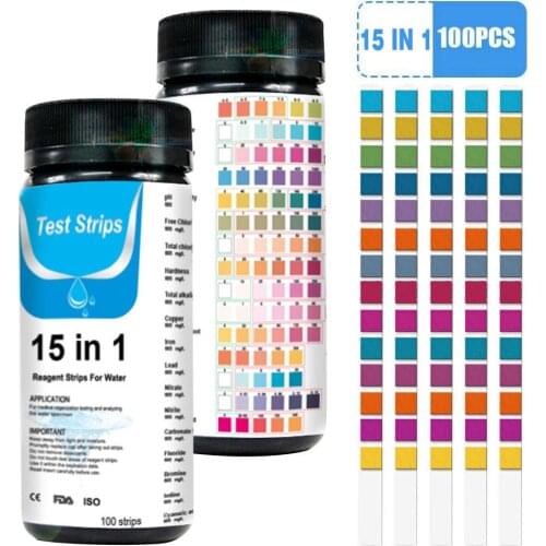 100PCS 7/14/15-in-1 Drinking Water Test Strip PH Bromine Nitrate Water Quality Test For Aquarium Fish Tank Pool Water Test Strip