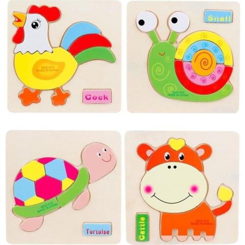 13PCS Random Jigsaw 3D Puzzle Wooden Toys Cartoon Animals Traffic Cards Intelligence Early Learning Educational for Children