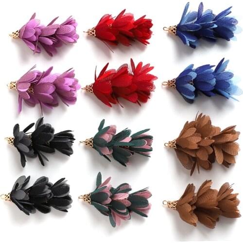 2pcs/lot 5.5x3cm Charms Silk Tassel Fabric Flower Tassel Trim for Bracelet Necklace Jewelry Making DIY Earrings Findings