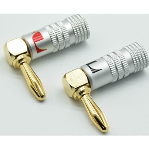 2PCS Gold-Plated 24K Banana Plugs Right Angle 4mm Banana Plug For Video Speaker Adapter Audio Wire Cable Connector Nakamich