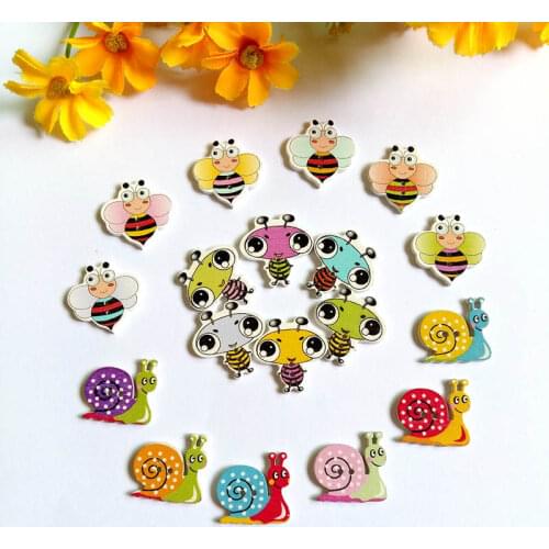 50pcs Mixed Decorative Lovely Insect series 2 Holes Sewing Wooden Buttons Flatblck Scrapbook Supplies