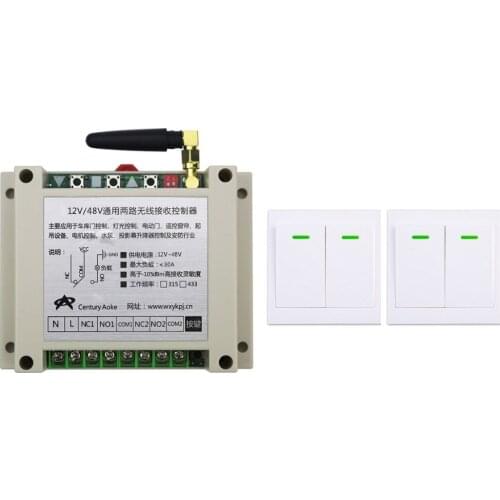 DC12V 24V 36V 48V 2CH Wireless Remote Control Switch Receiver + 2*Wall Panel Remote Transmitter Sticky Remote Smart Home Switch