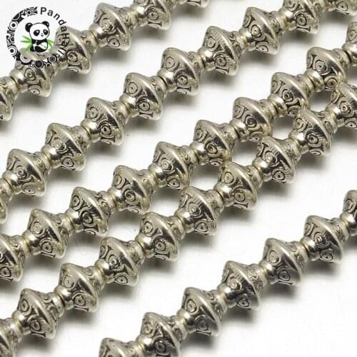 7x6mm Tibetan Style Bicone Alloy Bead Strands, Lead Free & Cadmium Free, Hole: 2mm; about 34pcs/strand, 8"