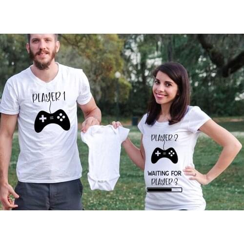 Pregnancy Announcement Couple T-shirts Player 1 Player 2 Wahtching for Player 3 Funny Couple Pregnancy Tshirts Baby Shower Gifts