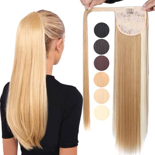 Long Straight/Wavy Ponytail Hair Clip-on Hair Extension Wrap Around Ponytail Extensions Synthetic Pony o Fake Hair Ponytail