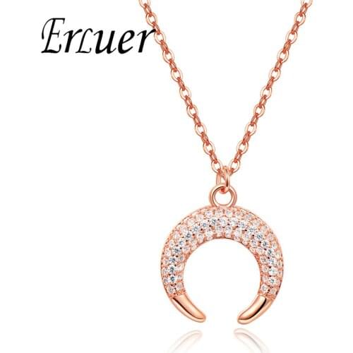 ERLUER fashion rose gold Necklaces For Women Girls cute moon shape Jewelry Zircon Pendant necklace Wedding Party Couple gift