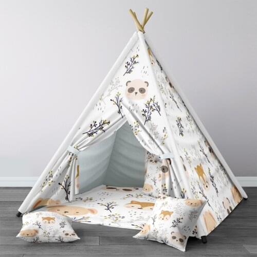 Play Tent for Kids Wigwam Portable Indoor Playground Tents Children Bedrooms White Flowers Panda Fox Rabbit Model 1423