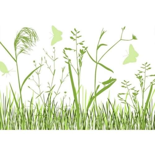 Wild flowers and butterflies green & white modern picture Art Film Print Silk Poster for Your Home Wall Decor 24x36inch