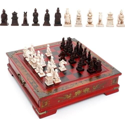 Classic Chinese Terracotta Warriors Wooden Chessboard Puzzle Cartoon Characters Chess Board Game Teenager Adult Birthday Gift