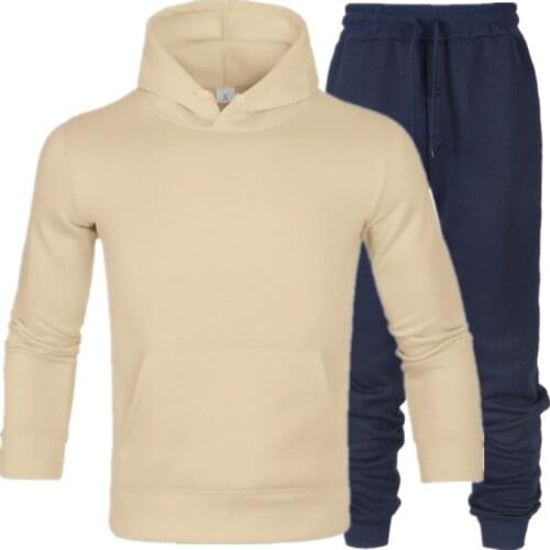 Autumn Harajuku New 2 Pieces Sets Men Hooded Drawstring Pullover Sweatshirts Pants Fashion Outfit Tracksuit Set Homme Jogging