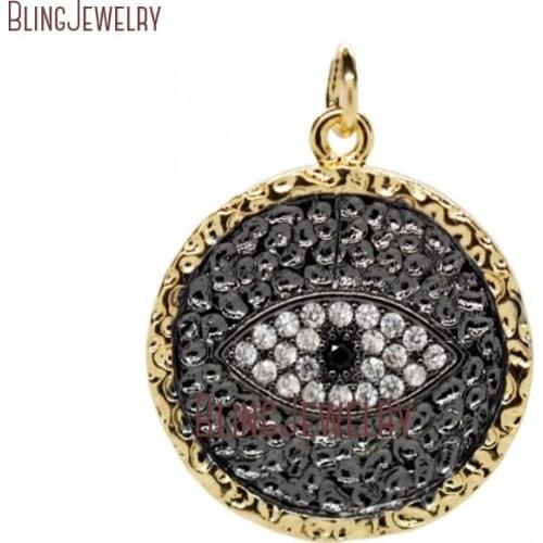 White Zircon Gold Gunmetal Plated Round Shape Evil Eye Pendant PM26746