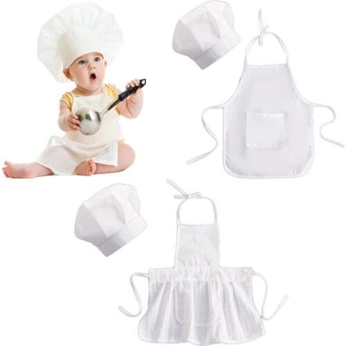 2 Pcs Cute Baby Chef Apron and Hat Infant Kids White Cook Photos Costume Photography Prop Newborn Hat Apron Photoshoot Clothing