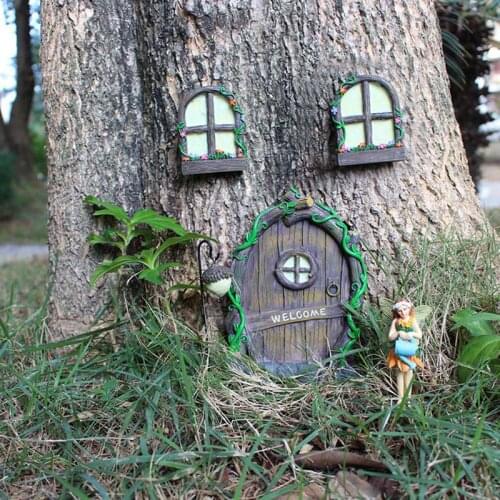 Miniature Fairy Gnome Window Door Elf Home for Yard Art Garden Sculpture Statues Decor Outdoor Fairy Garden