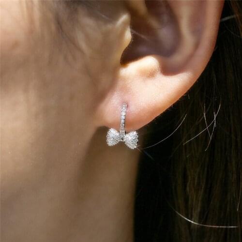 Fashion Earrings Jewelry Bow Knot Zircon Exquisite Charm Valentines Day Gift Minimalist Women Bride Engagement Party Wholesale