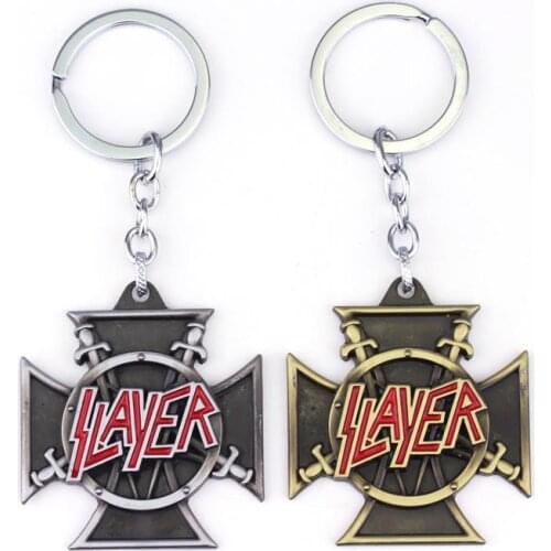 MQCHUN Music Band Slayer Keychains American Fashion Speed Metal Rock Band Slayer Logo Key Chain Keyring Chaveiro Key Holder