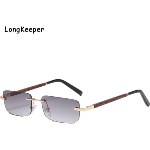 New Popular Rimless Wooden Sunglasses Women Trendy Small Rectangle Sun Glasses Summer Traveling Style 90s Vintage Square Oculos