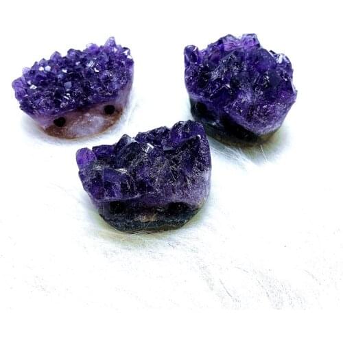 Wholesale prices cute carving natural amethyst quartz cluster hand made hedgehog reiki healing crystals figurine for home decor