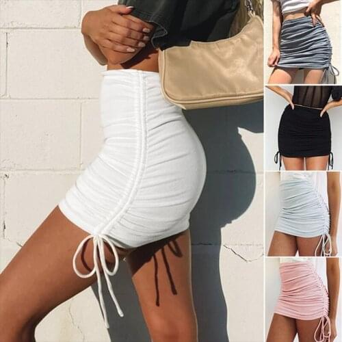 Sexy Womens Skirt Drawstring All-Match Bag Hip Skirt Summer Solid Color Mini Skirt