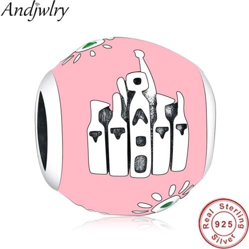 Fit Pandora Bracelet Charms Silver 925 Original Pink Enamel 2019 Sun Castle Round Beads DIY Jewelry Women Berloque