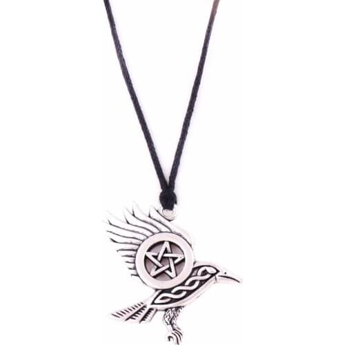 Silver Plated Raven Pentacle Pendant - Dark Moon Morrigan Crow Magic Pendant Necklace