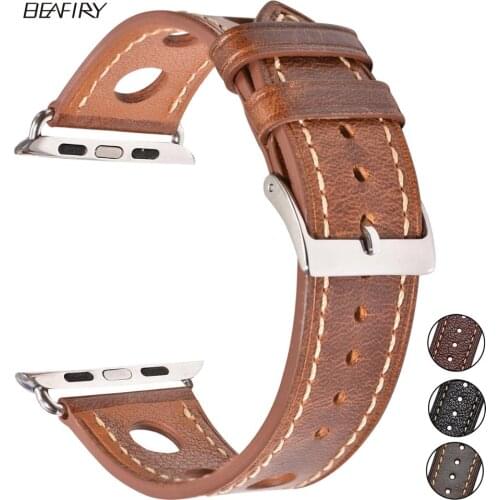BEAFIRY Genuine Leather strap for Apple watch 5 band 44mm iWatch band 42mm fashion watchband bracelet Apple watch serie 4 3 2 1