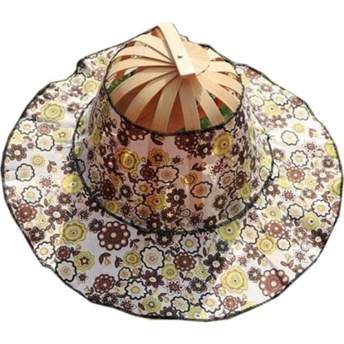 Q0KE Hat for Traveling Adjustable Hat to Handheld Folding Fan Foldable Bamboo Hat and Fan Summer Beach Foldable Hat and Fan