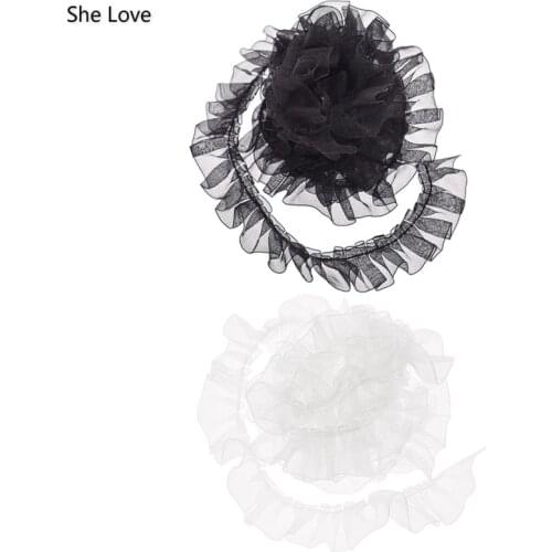 Chzimade Pleated Edge Chiffon Ruffle Applique Lace Fabric Ribbon Trimming Dress Costume Supplies DIY