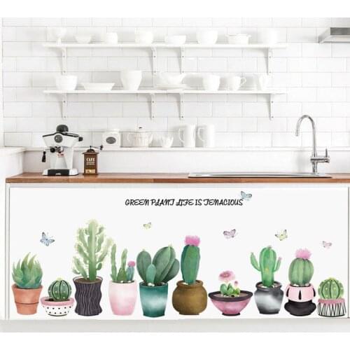Green Plant Stickers Tropical Cactus Potted Wall Decals DIY Home Garden Decoration Removable art Vinyl Posters Room Decor