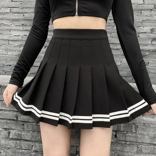 Punk Skirt Harajuku JK Black Pleated Skirts Gothic Streetwear High Waist Mini Skirt Vintage Korean Style Patchwork Skirt Women
