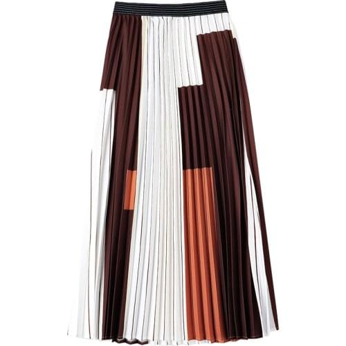 High-end 2021 New Fashion High Waist Contrast Color Long Pleated Skirt for Woman