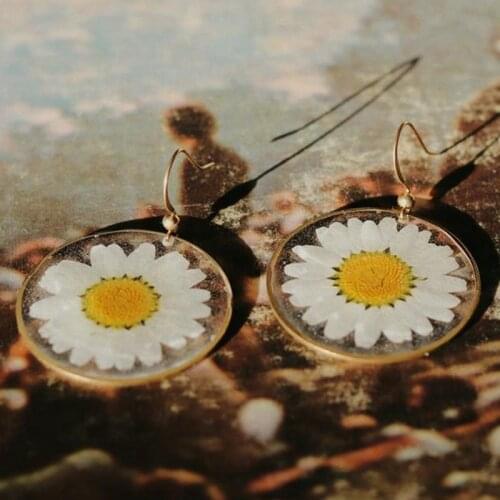 Women Earrrings Sunflower Dried Flower Glass Charms DIY Craft Transparent Round Earring Pendant Female Jewelry Accessoies