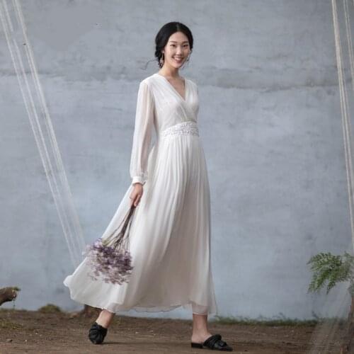 High Quality 100% Silk Dress Woman Spring Summer Dresses for Women Long Elegant Dress V-neck 2021 Vestido De Mujer Pph3328