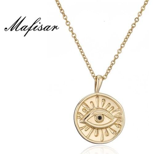 Mafisar INS Style Hot Sale Gold Geometric Sun Evil Eye Pendant Necklace For Women Girl Retro Bohemian Necklace Femme Bijoux
