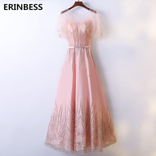 Scoop Neck Evening Dress Robe De Soiree Pink Evening Dresses Long Dress Real Photo 2019 Vestido De Festa Evening Gown 2019