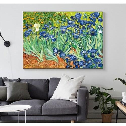 Famous Oil Paintings Iris Flower By Van Gogh Impressionist Artist Wall Art Replication Posters for Living Room Cuadros