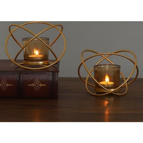 1pc Candle Holder Home Decoration Vintage Iron Aroma Romantic Candlelight Dinner Glass Small Candle Holder Home Candle Light