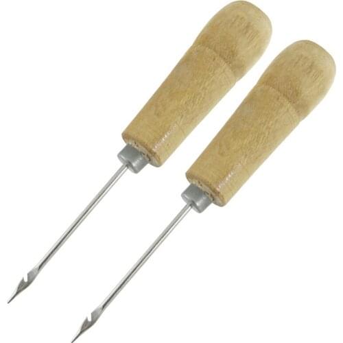 2 Pcs Wooden Handle Sewing Awl Speedy Hand needleer