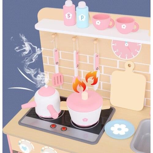 2021 Children Pretend To Play Kitchen Set Cooking Simulation Game Wooden Kitchen Toys To Learn Adult Cooking Scene Game House