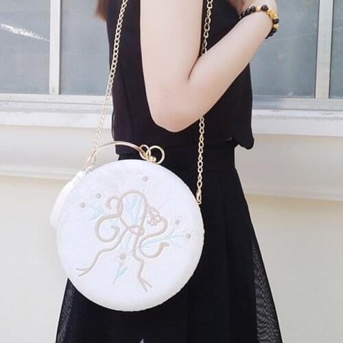 Angelatracy 2021 Embroidery Flower Golden Frame Handmade Messenger Vintage Lady Tassel Wrist Crossbody Shoulder Circular Bag