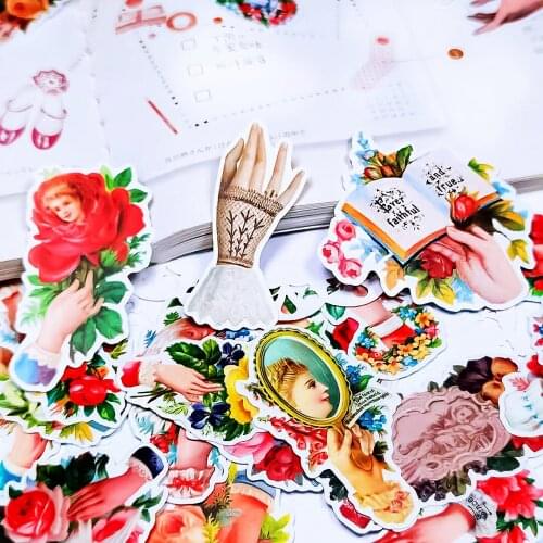26pcs/ pack Creative Cute Self-made Vintage flower, hand Scrapbooking Stickers DIY toy Diary Label Sticker Kawaii Stationery