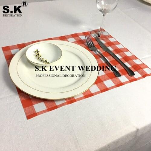30x40cm PV Plaid Linen Table Mat Placemat Fit on Table Cloth For Wedding Event Party Decoration