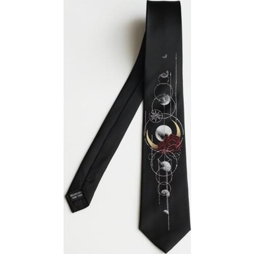 Free Shipping New mens Original design female students personality gift necktie [Moon Flower] Hot Silver Black Tie Moon Phase
