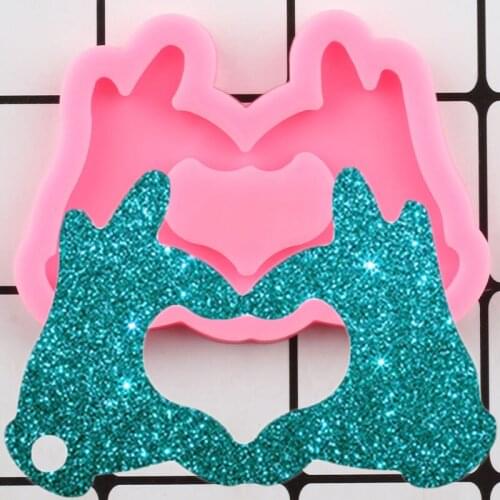 Shiny Heart Hand Silicone Keychain Mold DIY Necklace Charms Making Jewelry Mould Epoxy Resin Moulds Polymer Clay Pendant