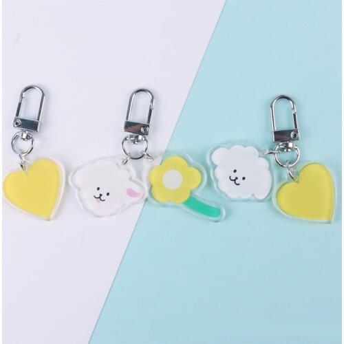 Cartoon Cute Little Sheep Keychain for Women Trinket Key Chains Ring Car Bag Pendent Charm Heart Flower Key Ring