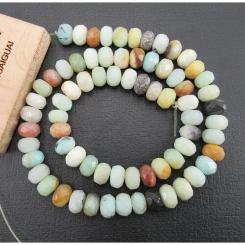 APDGG Natural Multi Color Amazonite Faceted Rondelle 6x8mm Beads Loose Beads 15.5" Strand Jewelry Making DIY
